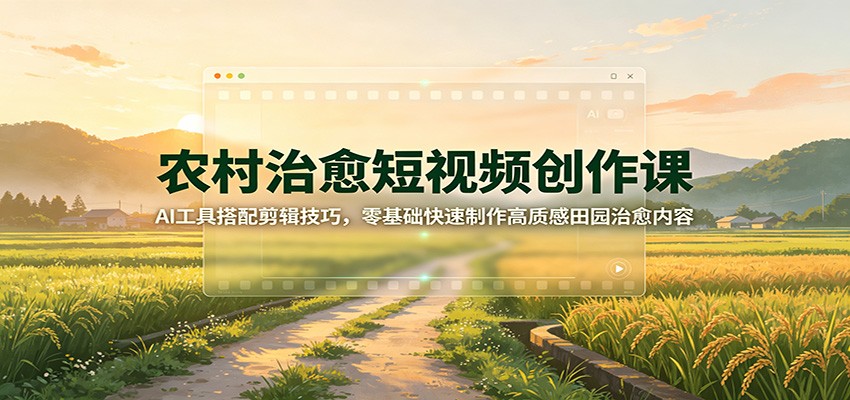 农村治愈短视频创作课：AI工具搭配剪辑技巧，零基础快速制作高质感田园治愈内容-轻资本网