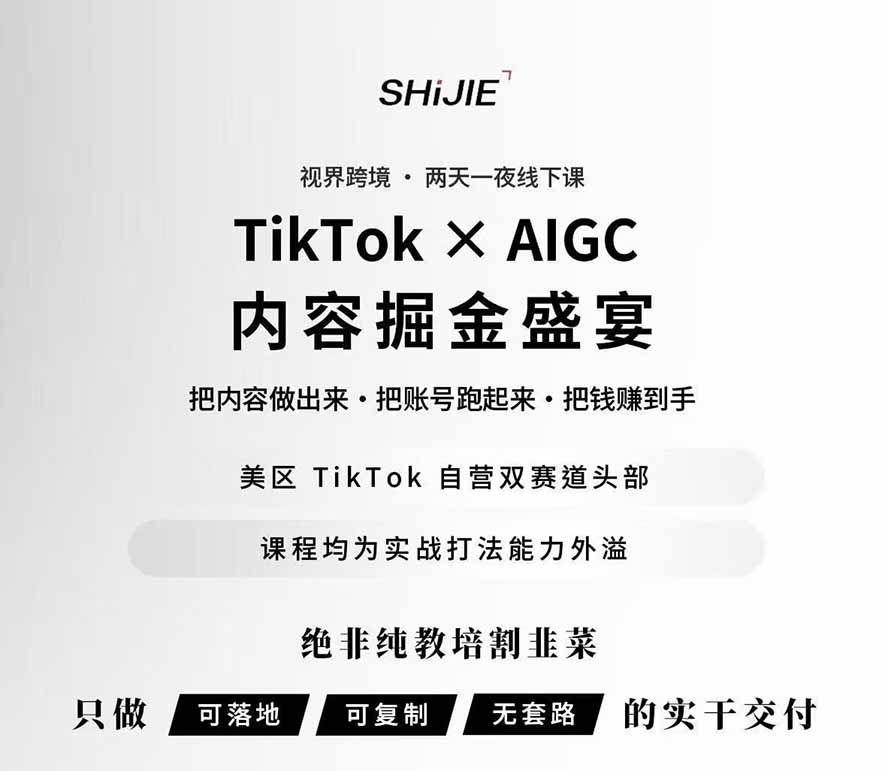 图片[1]-AIGC×TikTok美区短视频带货线下课；两天一夜完整回放，12小时高清视频收录头部操盘手全流程教学-轻资本网