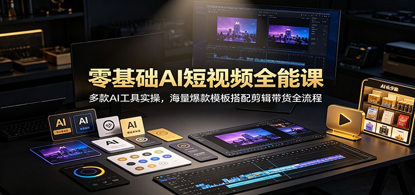 零基础AI短视频全能课：多款AI工具实操，海量爆款模板搭配剪辑带货全流程-轻资本网