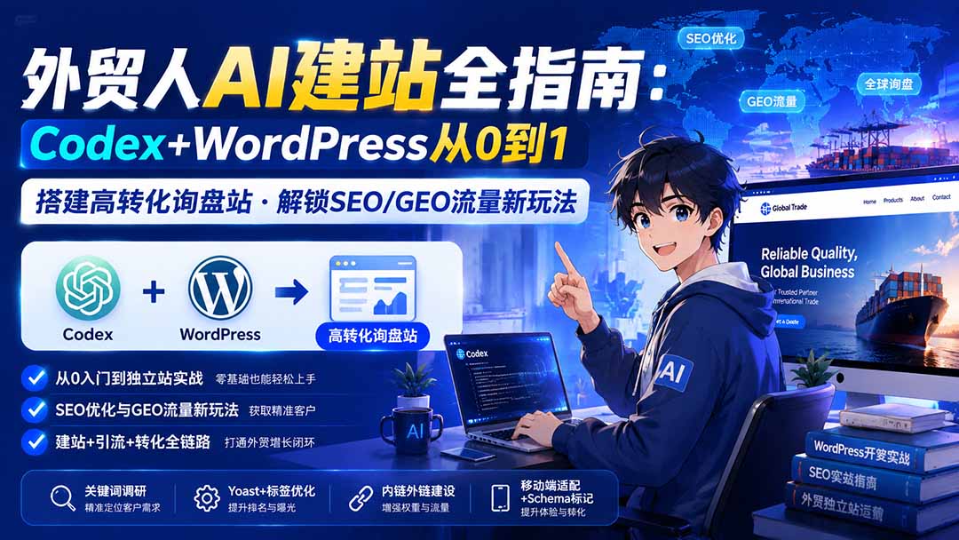 外贸人AI建站全指南：Codex+WordPress从0到1·搭建高转化询盘站·解锁SEO/GEO流量新玩法-更新-轻资本网