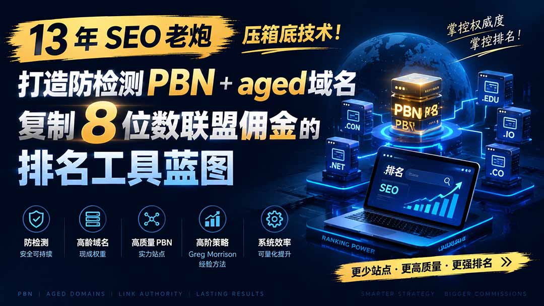13 年 SEO 老炮压箱底技术！打造防检测 PBN+aged 域名，复制 8 位数联盟佣金的排名工具蓝图【原创双语字幕】-轻资本网