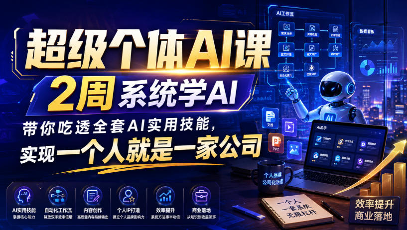 超级个体AI课，2周系统学AI，带你吃透全套AI实用技能，实现一个人就是一家公司-轻资本网