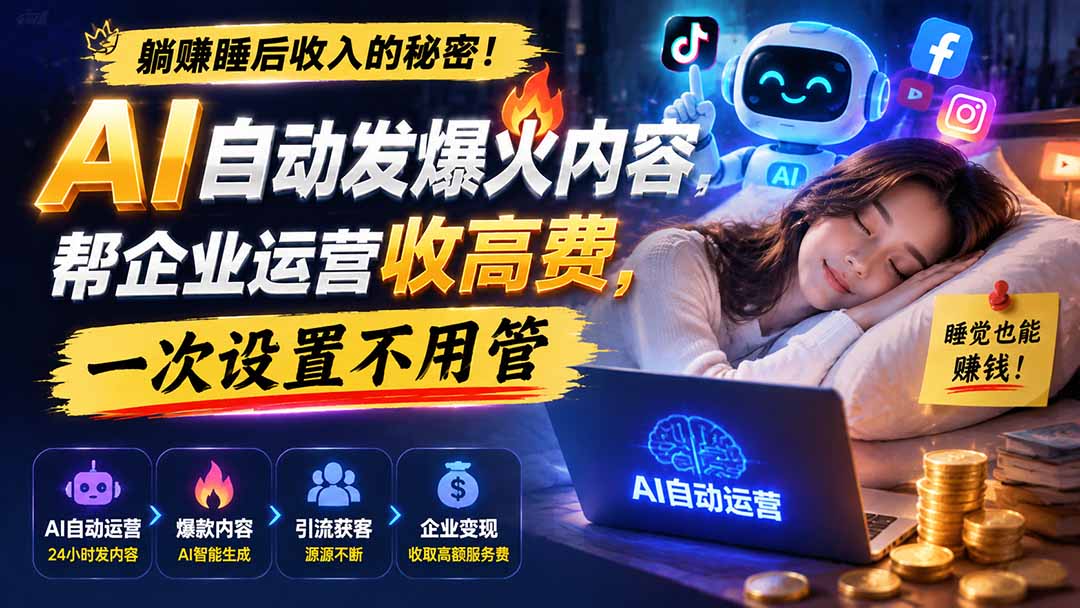 躺赚睡后收入的秘密！AI 自动发爆火内容，帮企业运营收高费，一次设置不用管【原创双语字幕】-轻资本网