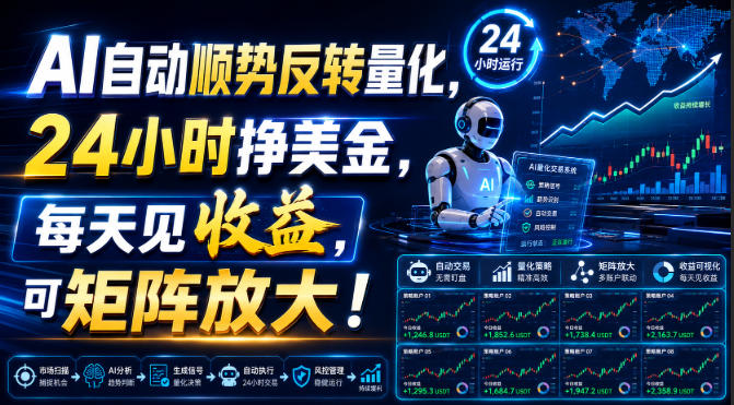AI自动顺势反转量化，24小时挣美金，每天见收益，可矩阵放大！【揭秘】-轻资本网