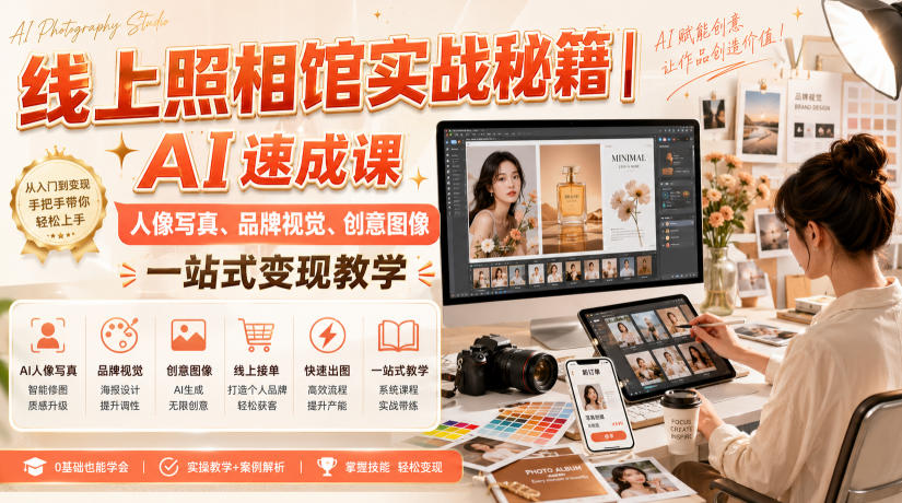 线上照相馆实战秘籍｜AI速成课，人像写真、品牌视觉、创意图像一站式变现教学-轻资本网
