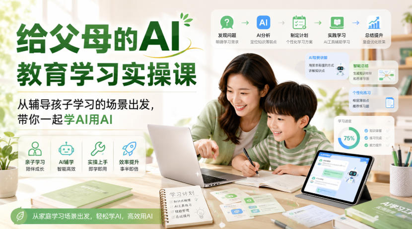 给父母的AI教育学习实操课，从辅导孩子学习的场景出发，带你一起学AI用AI-轻资本网