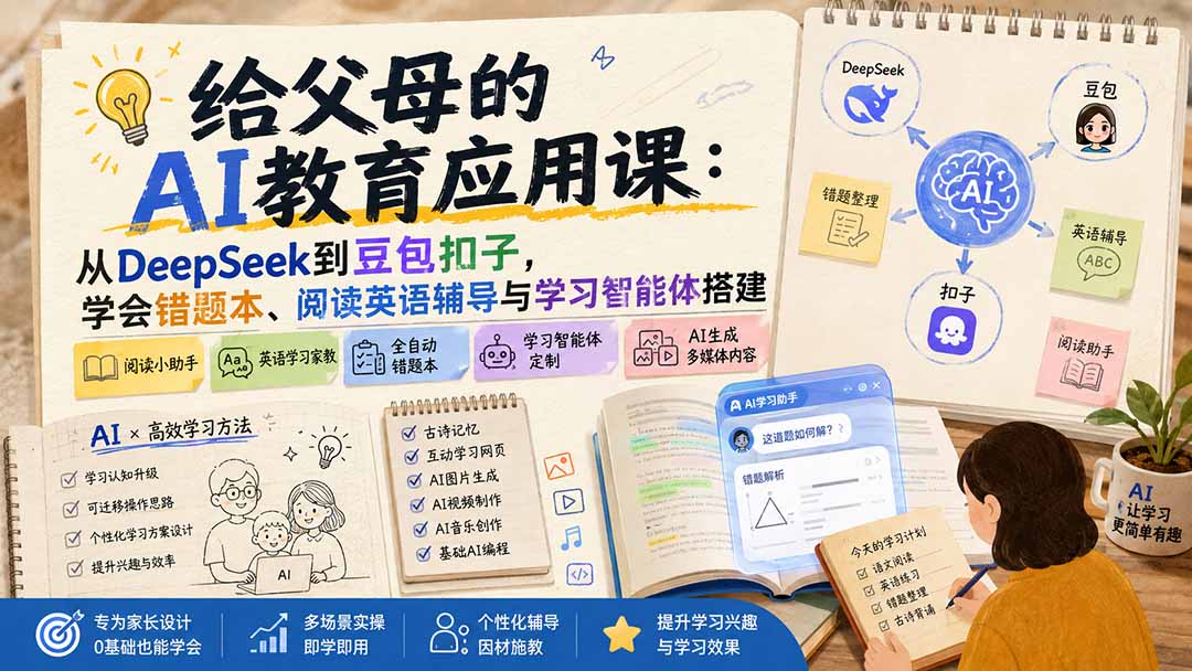 给父母的AI教育应用课：从DeepSeek到豆包扣子，学会错题本、阅读英语辅导与学习智能体搭建-轻资本网