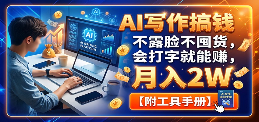 AI写作搞钱:不露脸不囤货,会打字就能赚,月入2W【附工具手册】-轻资本网