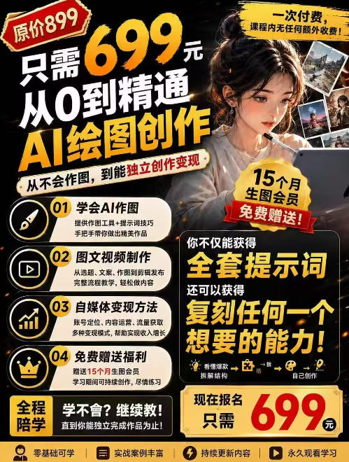 抖音10W粉丝博主的AI绘图教学，从0到精通AI绘图创作，从不会作图到能独立创作变现-轻资本网
