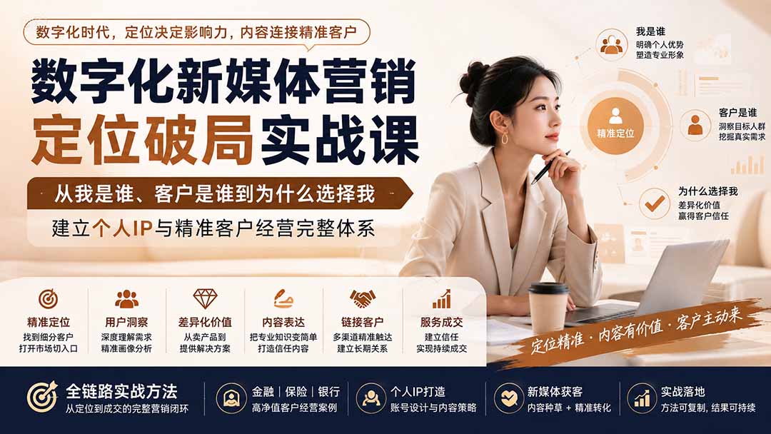数字化新媒体营销定位破局实战课：从我是谁、客户是谁到为什么选择我，建立个人IP与精准客户经营完整体系-轻资本网