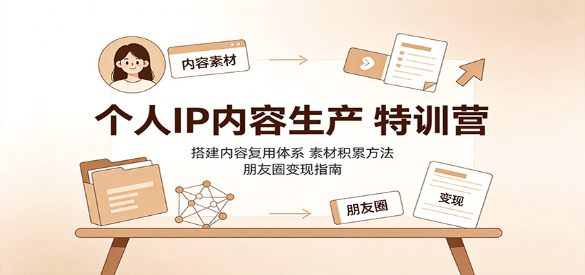 个人IP内容生产特训营：搭建内容复用体系，素材积累方法，朋友圈变现指南-轻资本网