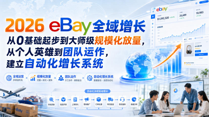 2026 eBay全域增长，从0基础起步到大师级规模化放量，从个人英雄到团队运作，建立自动化增长系统-轻资本网