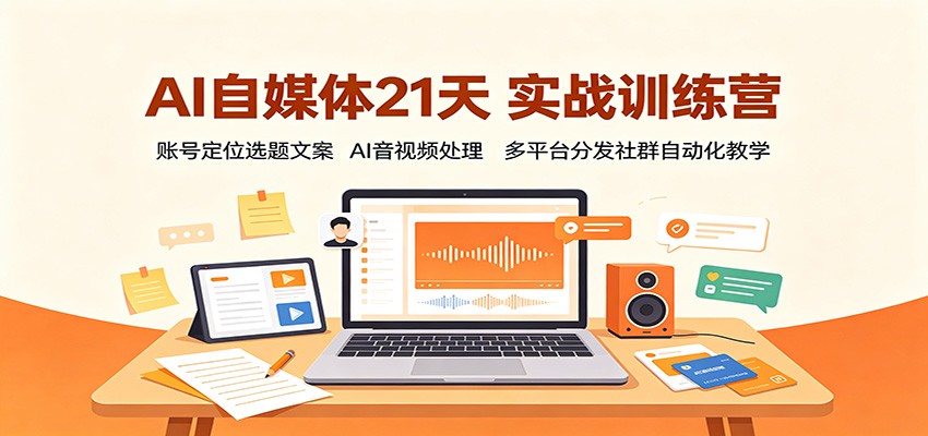 AI自媒体21天实战训练营：账号定位选题文案，AI音视频处理，多平台分发社群自动化教学-轻资本网