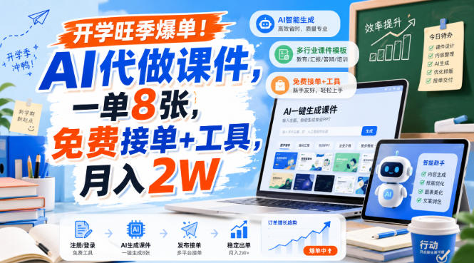 开学旺季爆单！AI代做课件，一单8张，免费接单+工具，月入2W【揭秘】-轻资本网