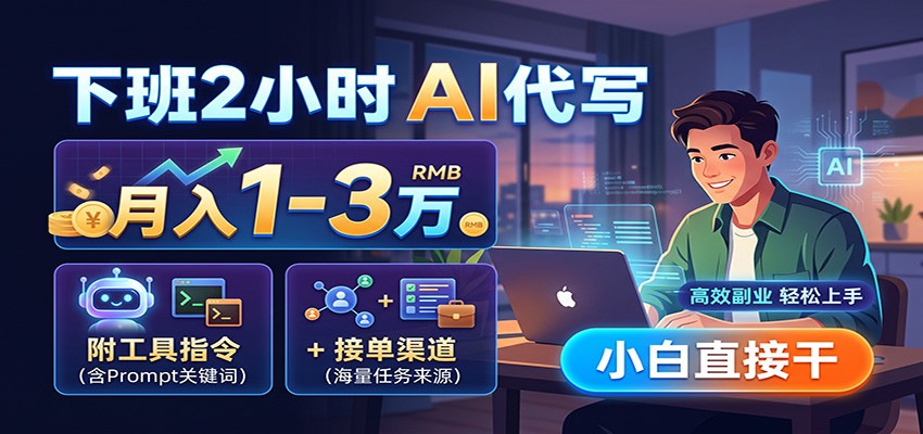下班2小时AI代写，月入1-3万，附工具指令+接单渠道，小白直接干-轻资本网