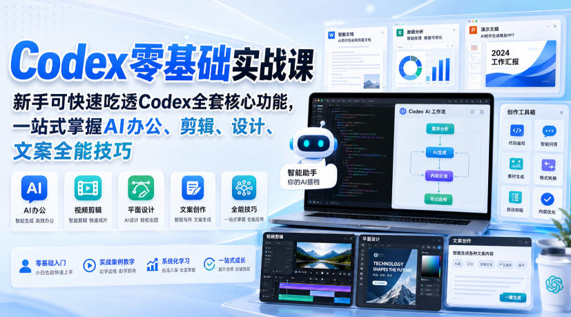 Codex零基础实战课，新手可快速吃透Codex全套核心功能，一站式掌握AI办公、剪辑、设计、文案全能技巧-轻资本网