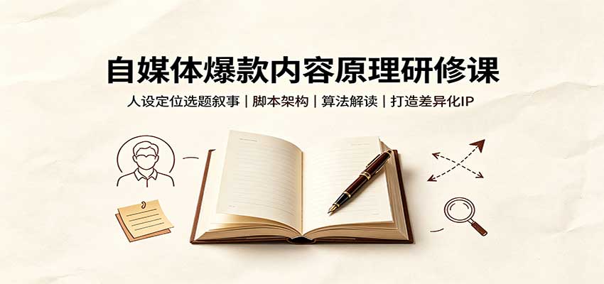 自媒体爆款内容原理研修课：人设定位选题叙事，脚本架构，算法解读打造差异化IP-轻资本网