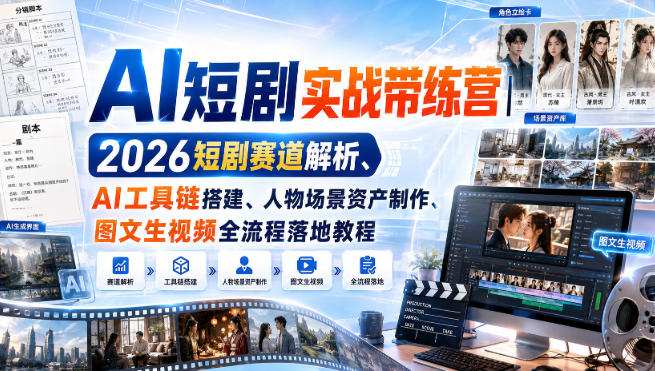 AI短剧实战带练营｜2026短剧赛道解析、AI工具链搭建、人物场景资产制作、图文生视频全流程落地教程-轻资本网