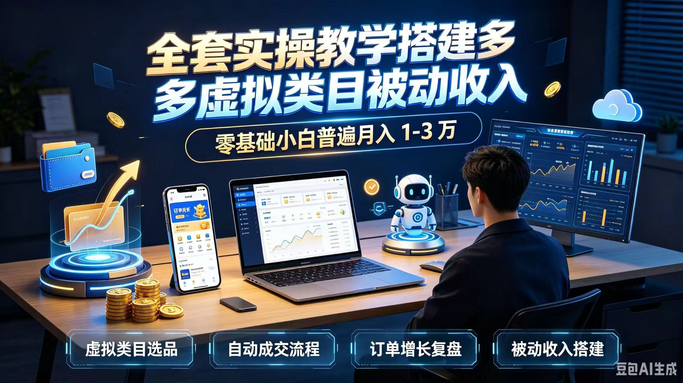 全套实操教学搭建多多虚拟类目被动收入，零基础小白普遍月入 1-3 万-轻资本网