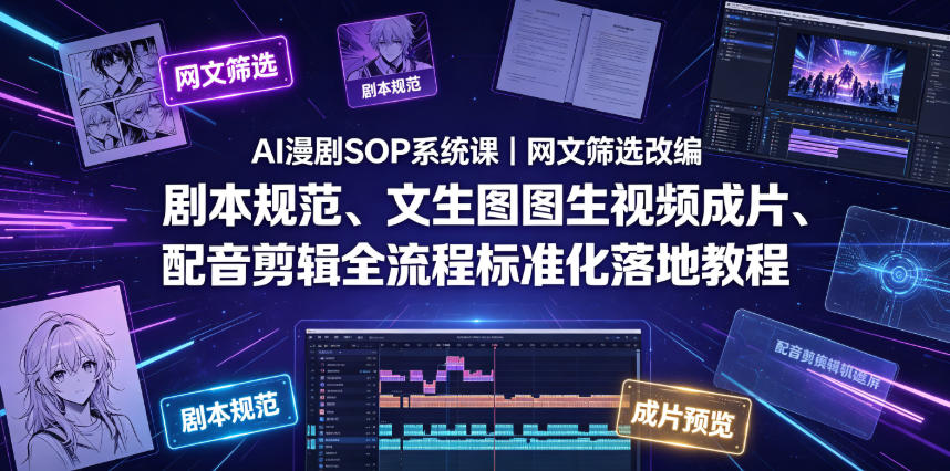 AI漫剧SOP系统课｜网文筛选改编、剧本规范、文生图图生视频成片、配音剪辑全流程标准化落地教程(更新0826)-轻资本网