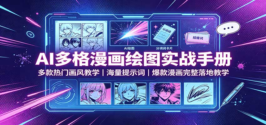 AI多格漫画绘图实战手册：多款热门画风教学，海量提示词，爆款漫画完整落地教学-轻资本网