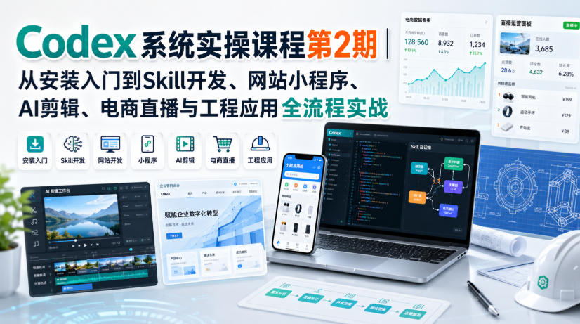Codex系统实操课程第2期｜从安装入门到Skill开发、网站小程序、AI剪辑、电商直播与工程应用全流程实战-轻资本网