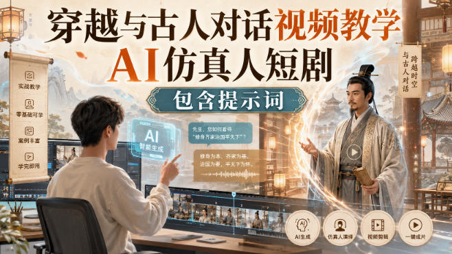 穿越与古人对话视频教学，AI仿真人短剧，包含提示词-轻资本网