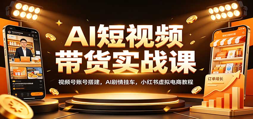 AI短视频带货实战课：视频号账号搭建，AI剧情挂车，小红书虚拟电商教程-轻资本网