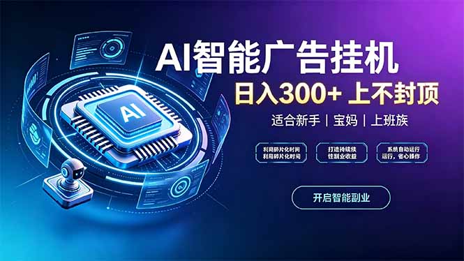 上班族、宝妈的被动副业！AI广告挂机24小时自动跑-轻资本网