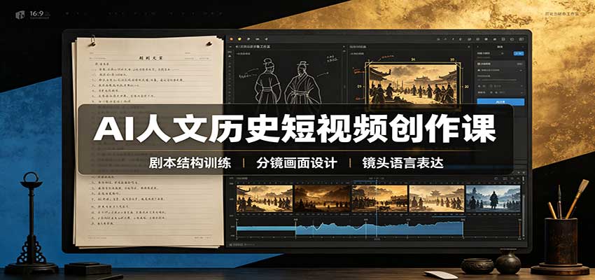 AI人文历史短视频创作课：赛道对标、剧本分镜制图，掌握视频完整产出流程-轻资本网