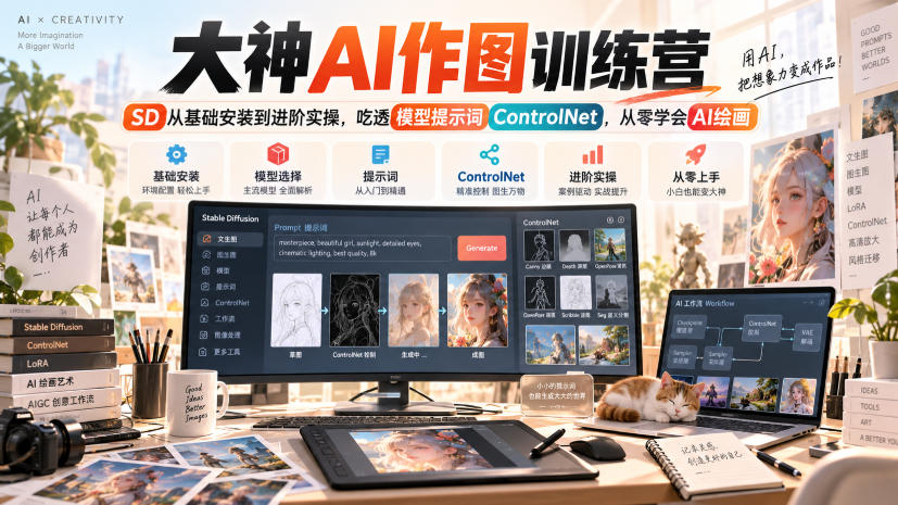 大神AI作图训练营，SD从基础安装到进阶实操，吃透模型提示词ControlNet，从零学会AI绘画-轻资本网