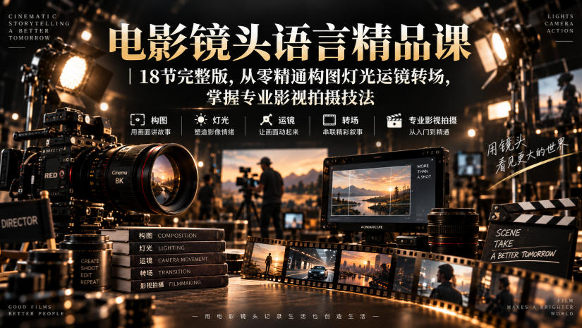 电影镜头语言精品课｜18节完整版，从零精通构图灯光运镜转场，掌握专业影视拍摄技法-轻资本网