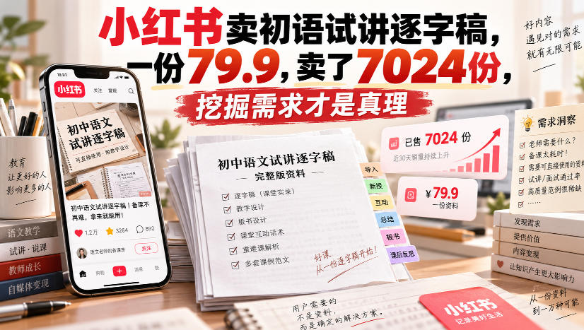小红书卖初语试讲逐字稿，一份79.9，卖了7024份，挖掘需求才是真理-轻资本网
