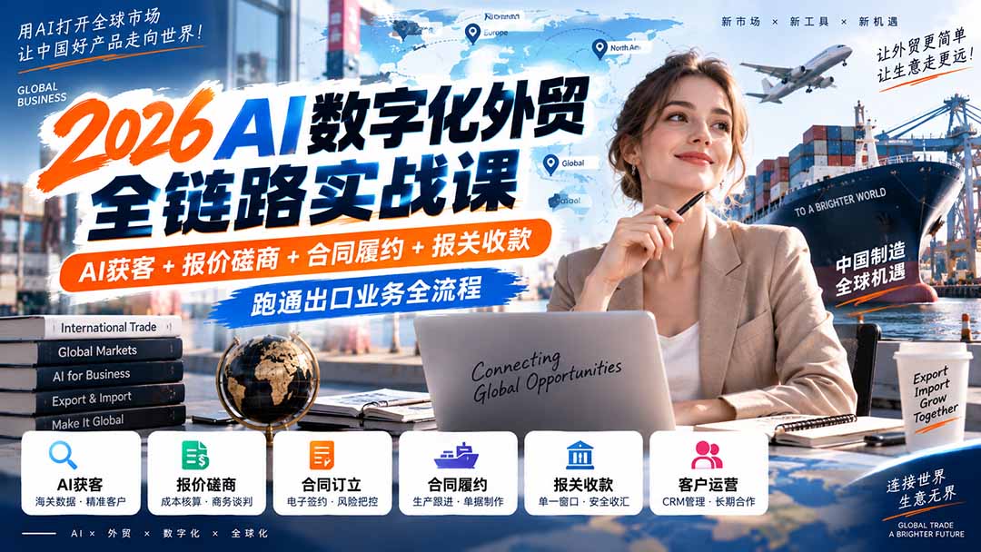 2026AI数字化外贸全链路实战课：AI获客+报价磋商+合同履约+报关收款，跑通出口业务全流程-轻资本网