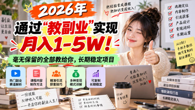 2026年通过“教副业”实现月入1-5W！毫无保留的全部教给你，长期稳定项目【揭秘】-轻资本网