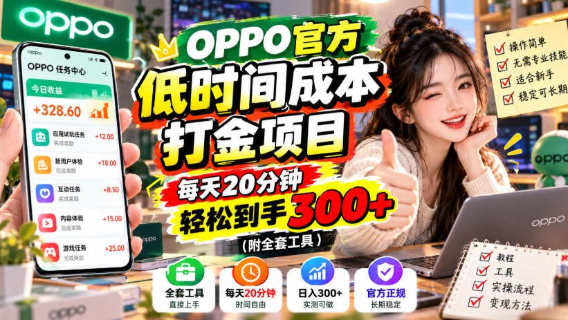 OPPO官方低时间成本打金项目，每天20分钟，轻松到手300+(附全套工具)【揭秘】-轻资本网