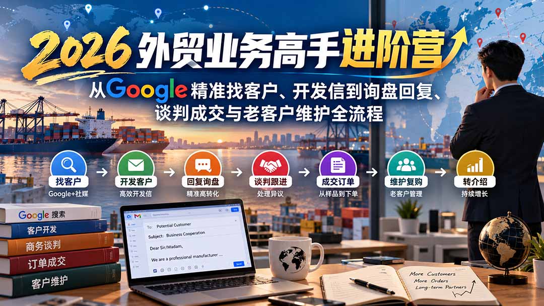 2026外贸业务高手进阶营：从Google精准找客户、开发信到询盘回复、谈判成交与老客户维护全流程-轻资本网