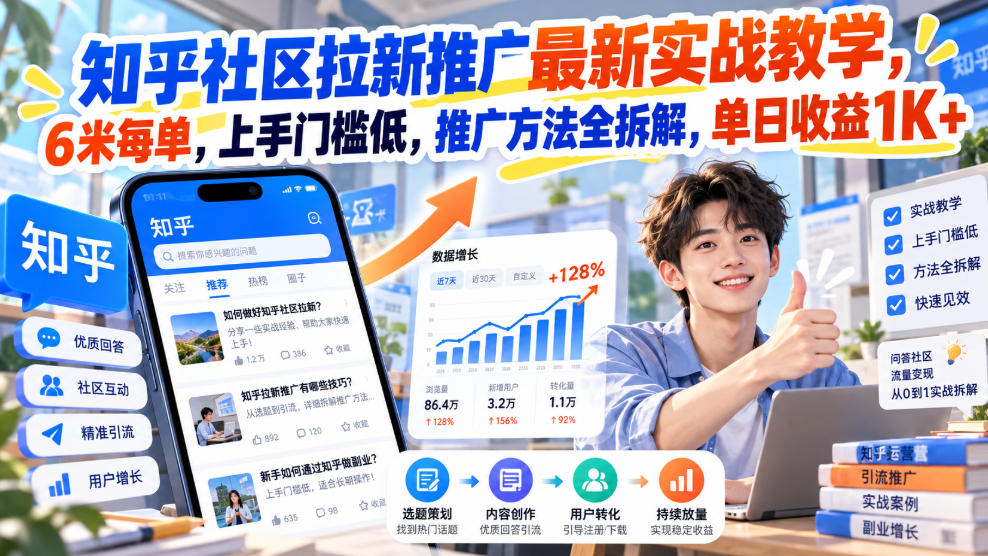 知乎社区拉新推广最新实战教学，6米每单，上手门槛低，推广方法全拆解，单日收益1K+！(更新0930)-轻资本网
