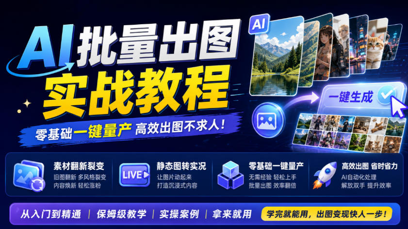 AI批量出图实战教程，素材翻新裂变，静态图转实况，零基础一键量产-轻资本网