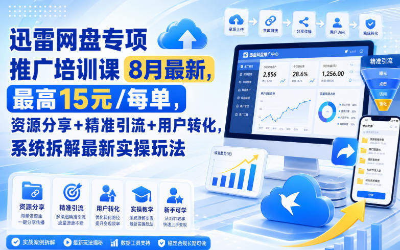 迅雷网盘专项推广培训课9月最新，最高15米/每单，资源分享+精准引流+用户转化，系统拆解最新实操玩法(更新0930)-轻资本网