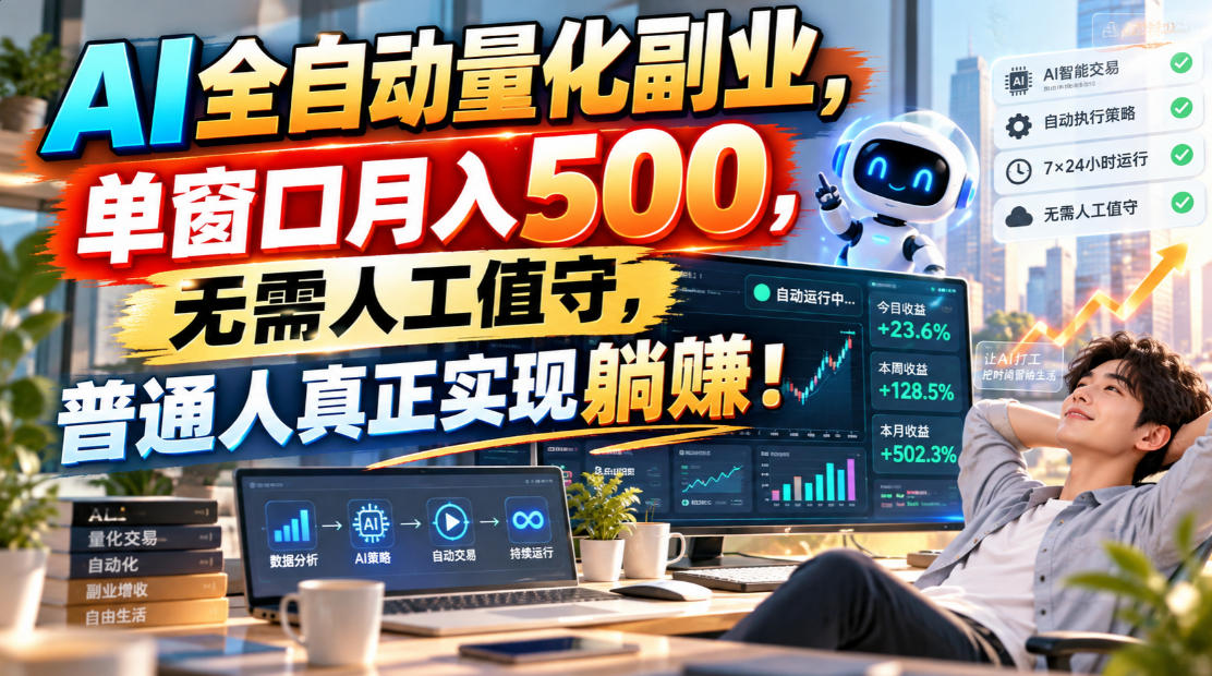 AI全自动量化副业，单窗口月入500，无需人工值守，普通人真正实现躺賺！-轻资本网