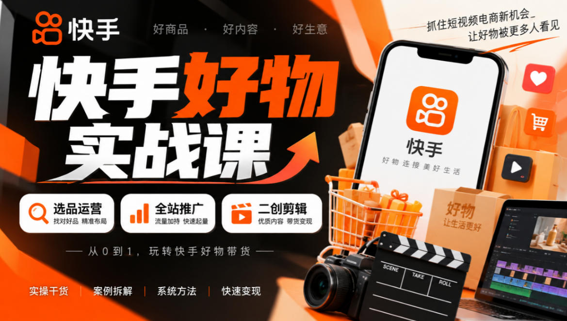 快手好物实战课｜选品运营+全站推广+二创剪辑带货变现-轻资本网