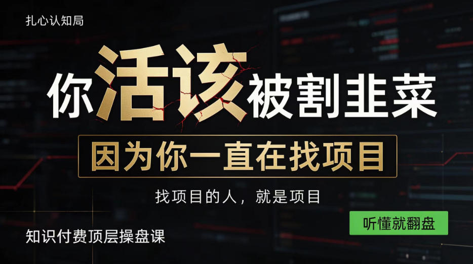 做项目不如卖项目，做知识付费自己当老板，知识付费顶层操盘课，听懂就翻盘【揭秘】-轻资本网