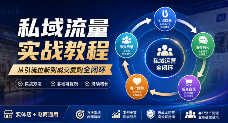 私域流量实战教程，从引流拉新到成交复购全闭环，实体店电商通用-轻资本网