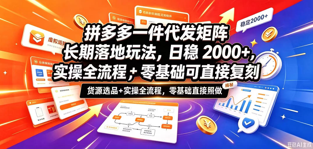 拼多多一件代发矩阵长期落地玩法，日稳入2k+，选品货源+实操全流程，零基础可直接复刻【拆解】-轻资本网