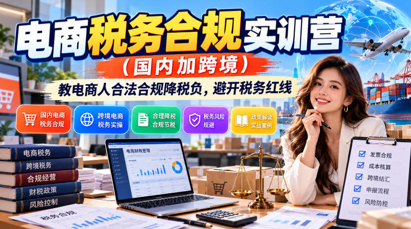 电商税务合规实训营(国内加跨境)，教电商人合法合规降税负，避开税务红线-轻资本网