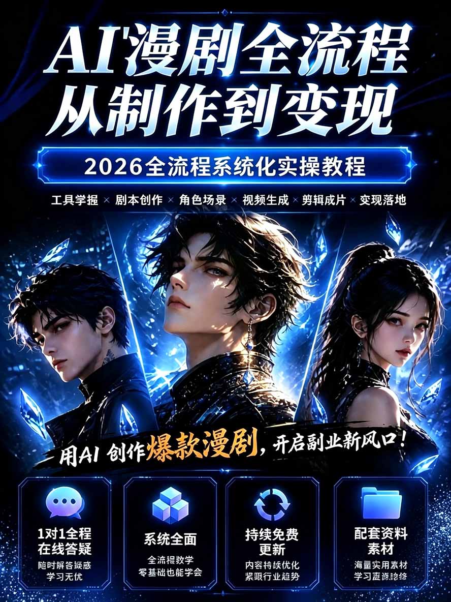 图片[1]-【无水印】2026AI漫剧创作与商业变现掘金营：打通选题→AI编剧→角色场景→自动分镜→视频生成→剪辑发布→运营变现-轻资本网
