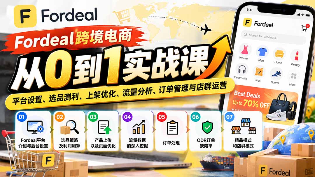 Fordeal跨境电商从0到1实战课：平台设置、选品测利、上架优化、流量分析、订单管理与店群运营-轻资本网