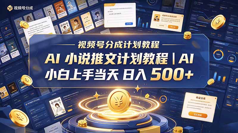 最新视频号分成计划教程｜AI 小说推文，小白上手当天日入 500+-轻资本网