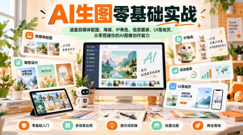 AI生图零基础实战，涵盖自媒体配图、海报、IP角色、信息图表、UI落地页，从零搭建你的AI图像创作能力-轻资本网